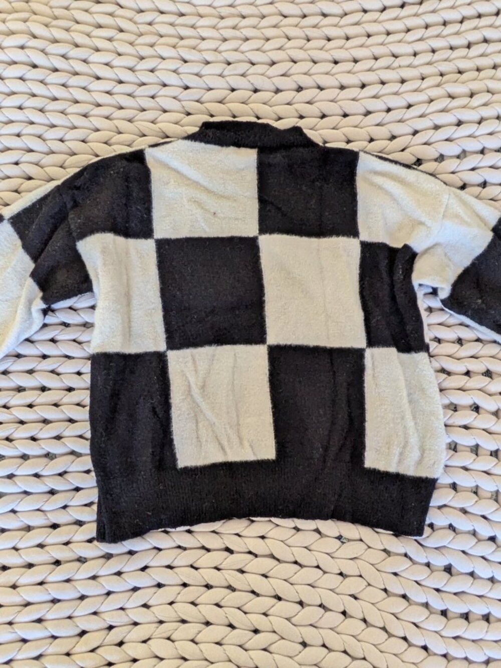 LAB Checkered Knitted Sweater With Embroidery Patches, one size (fits like XS/S) - Picture 10 of 10